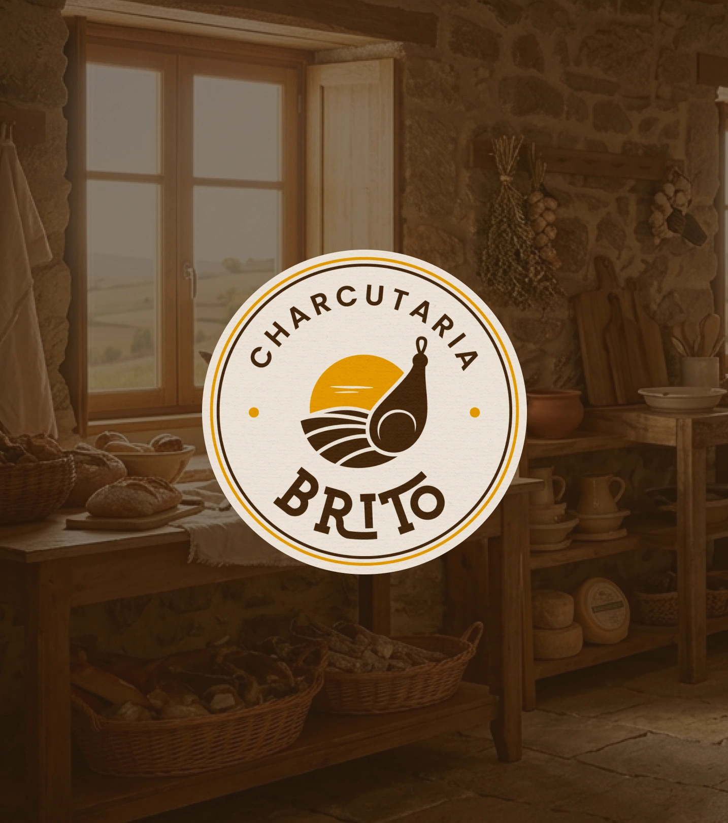 Ambiente tradicional da Charcutaria Brito com o seu selo